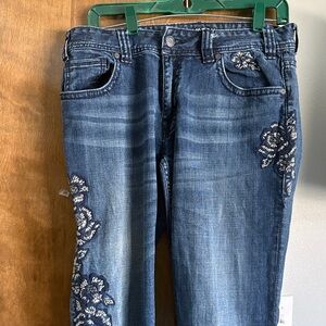 Rock&Roll Floral Embroidered Straight Leg Jeans Boyfriend 29x36